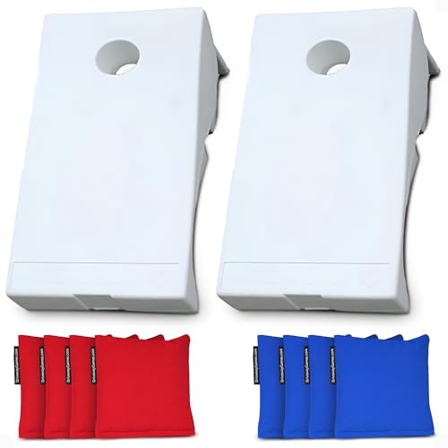Driveway Games All-Weather Corntoss Set  Portable Regulation Size Indoor or Outdoor Bean Bag Toss Game w/ 2 Plastic Boards, 8 Cornhole Bags & Built-in Storage  Yard, Lawn, Tailgate & Party Fun