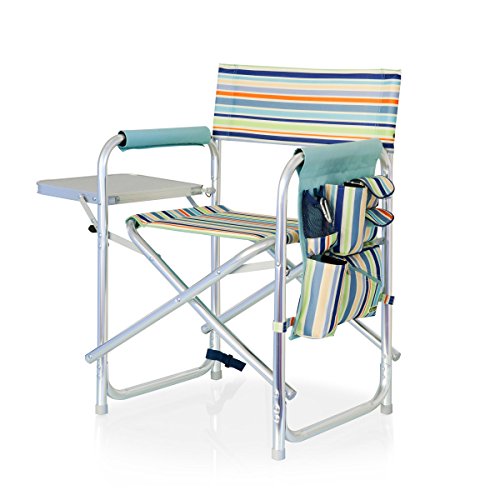 PICNIC TIME Sports Chair with Side Table, Outdoor Foldable Padded Adult Camping Chairs with Cup and Accessory Panel for Lawn, Beach, & Sports Use for Adults, 300-lbs Capacity, (St. Tropez Collection)
