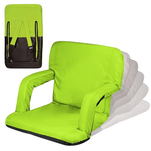 PICNIC TIME Ventura Portable Reclining Stadium Seat with Back Support, Folding Bleacher Chairs with Back and Cushion, Thick Padded Stadium Seat and Armrest and Six Backrest Positions, (Lime Green)