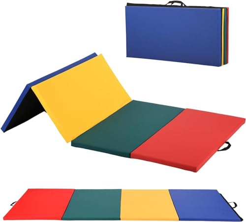 Gymnastics Tumbling Mats Portable Gymnastics Mat Folding Tumbling Mat Thick Yoga Mat PU Leather Exercise Mat with Carrying Handles for home Workout outdoor Yoga Gymnastic