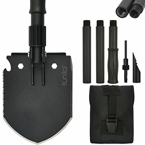 iunio Camping Shovel,Shovel Folding, Portable, Multitool, Foldable Entrenching Tool, Collapsible Spade, for Backpacking, Trenching, Hiking, Survival, Car Emergency