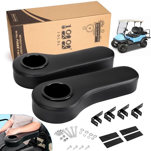 10L0L Golf Cart Rear Seat Kit Arm Rest Set with Cup Holder for Yamaha EZGO Club Car/Yamaha UV-Proof Coating Long Lasting, No Drilling Kits Include (Comfort Variant)