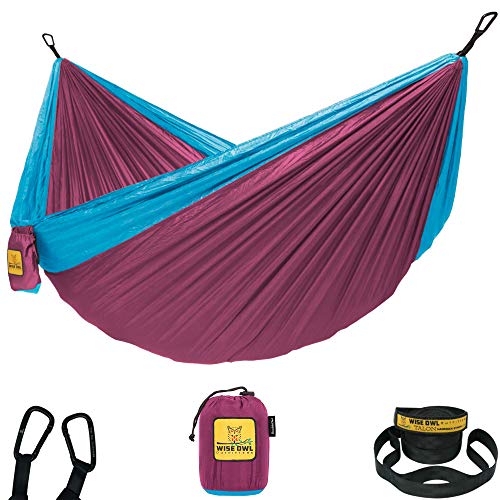 Wise Owl Outfitters Camping Hammock  500lbs Portable Hammock with Tree Straps - Travel, Backpacking, Hiking, Outdoors Camping Gear - Single or Double