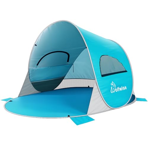 WolfWise UPF 50+ Easy Pop Up 3 Person Beach Tent Sport Umbrella Instant Sun Shelter Tent Sun Shade Canopy