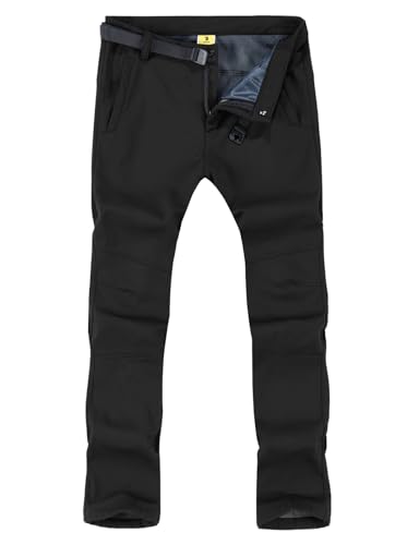 TBMPOY Men's Snow Ski Hiking Pants Waterproof Winter Fleece Lined Pants Camping Skiing Ice Fishing Pants with Belt