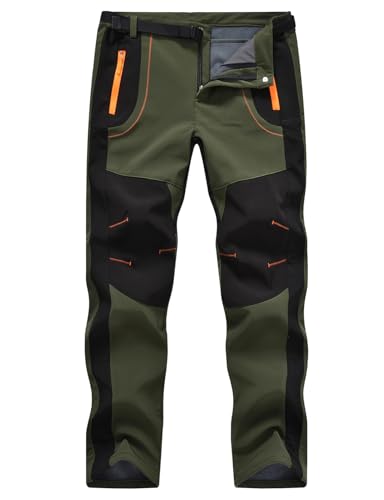 TBMPOY Men's Snow Ski Hiking Pants Waterproof Winter Fleece Lined Pants Camping Skiing Ice Fishing Pants with Belt