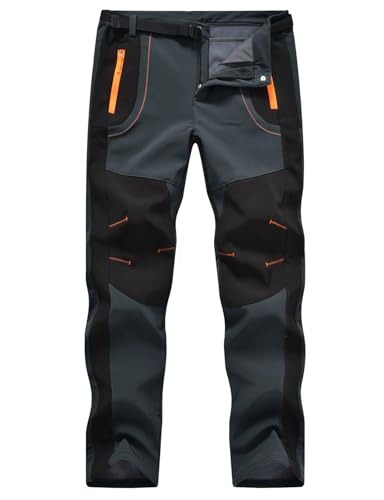 TBMPOY Men's Snow Ski Hiking Pants Waterproof Winter Fleece Lined Pants Camping Skiing Ice Fishing Pants with Belt