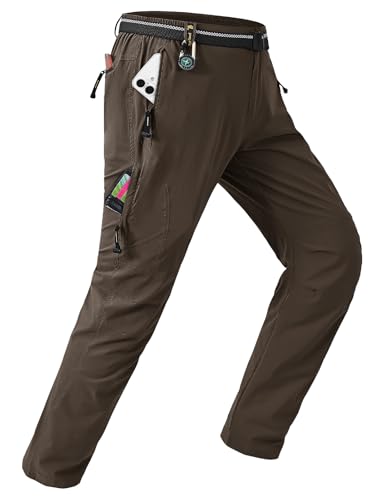 TBMPOY Men's Lightweight Hiking Pants with Belt 5 Zip Pockets Waterproof Quick-Dry Travel Fishing Work Outdoor Pants