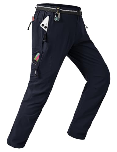 TBMPOY Men's Lightweight Hiking Pants with Belt 5 Zip Pockets Waterproof Quick-Dry Travel Fishing Work Outdoor Pants