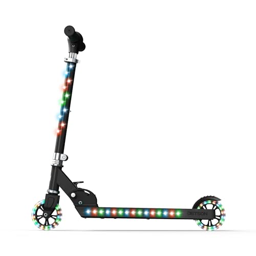 Jetson Jupiter Kids 2-Wheel Light-Up Kick Scooter, LED Lights on Handlebar, Stem, Wheels & Deck, Adjustable Handlebar, Rear Brake, Easy-Folding Mechanism, Ages 5+