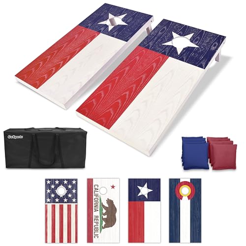 GoSports 4 x 2 ft Flag Series Wood Cornhole Sets  American Flag or State Flags  Includes 2 Regulation Size Boards, 8 Bean Bags, Carrying Case and Rules