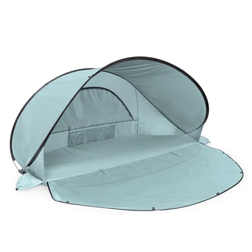 ONIVA - a Picnic Time brand - Manta Portable Beach Tent - Pop Up Tent - Beach Sun Shelter Pop Up, (Blue, White, & Yellow Beach Stripe)