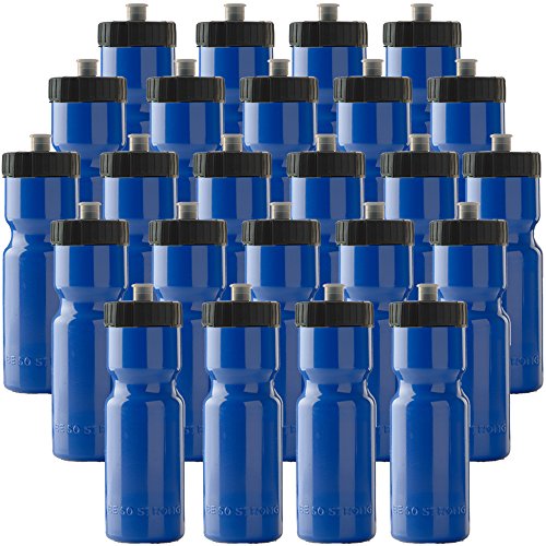 50 Strong Bulk Water Bottles | 24 Pack Sports Bottle | 22 oz. BPA-Free Easy Open with Pull Top Cap | Made in USA | Reusable Plastic Water Bottles for Adults & Kids | Top Rack Dishwasher Safe
