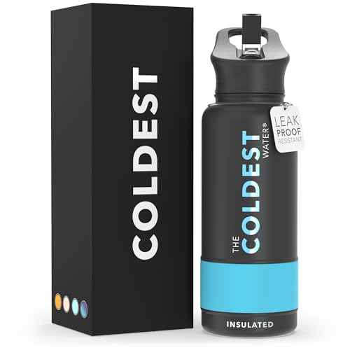 Coldest Insulated Water Bottle with Straw Lid - Stainless Steel Metal Insulated Bottle for Men & Women (Matte Black, 32 oz)