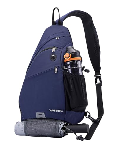WATERFLY Sling Bag Crossbody Backpack: Over Shoulder Daypack Casual Cross Chest Side Pack (Large, Blue)