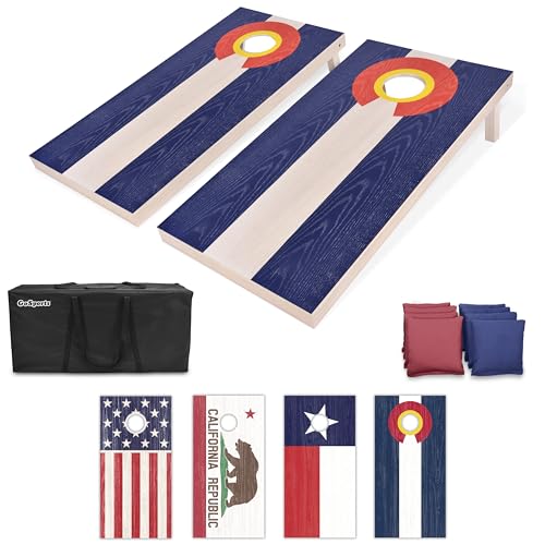 GoSports 4 x 2 ft Flag Series Wood Cornhole Sets  American Flag or State Flags  Includes 2 Regulation Size Boards, 8 Bean Bags, Carrying Case and Rules