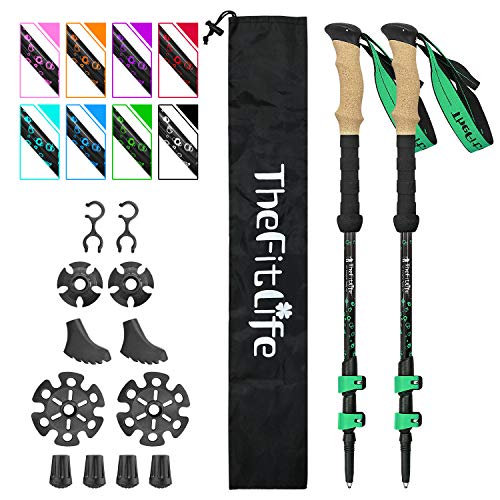 TheFitLife Carbon Fiber Trekking Poles  Collapsible and Telescopic Walking Sticks with Natural Cork Handle and Extended EVA Grips, Ultralight Nordic Hiking Poles for Backpacking Camping