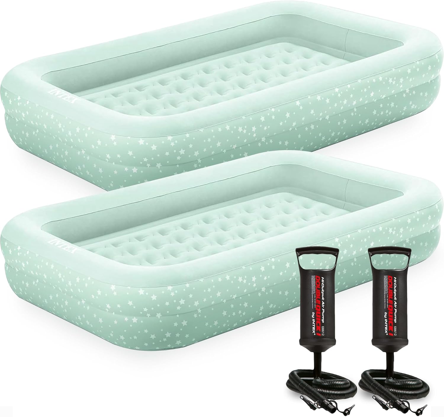 Intex Kids Travel Air Mattress Inflatable Bed Set with Raised Sides, Hand Pump, and Carrying Bag for Camping Trips and Sleepovers, (2 Pack)