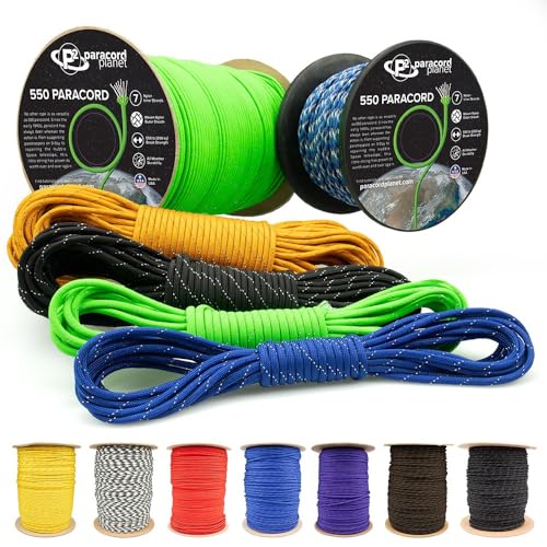 Reflective 550lb Paracord  7 Strand Type III Nylon Parachute Cord for Hiking, Camping, and Fishing  30+ Colors and 6 Length Options