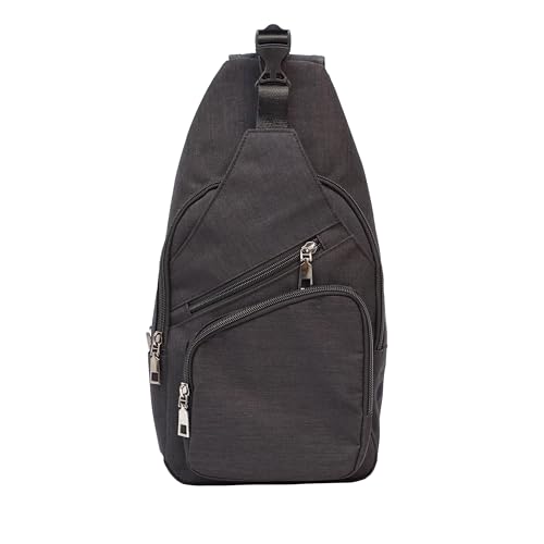 Anti-Theft Daypack Crossbody Sling Backpack, USB Charging Connector Port, Lightweight Day Pack for Travel, Hiking, Everyday, Regular, Black