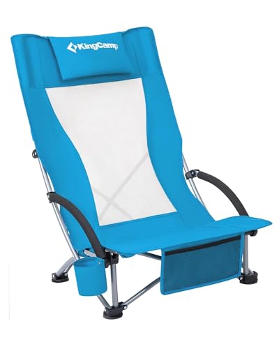 KingCamp Low Beach Chairs, Portable Folding Chair for Adults Extra Wide Ergonomic High Back Seat 300lbs Heavy Duty Lightweight Oversized Gear with Carry Bag for Outdoor Lawn Camping Picnic