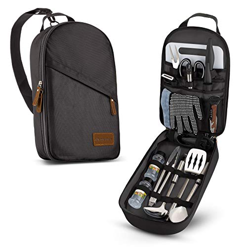 Camp Kitchen Cooking Utensil Set Travel Organizer Grill Accessories Portable Compact Gear for Backpacking BBQ Camping Hiking Travel Cookware Kit Water Resistant Case