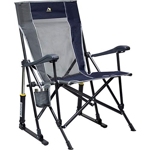 GCI OUTDOOR RoadTrip Rocker Camping Chair | Portable, Folding Rocking Chair with Solid, Durable Armrests, Drink Holder & Comfortable Extended Backrest  Indigo Blue