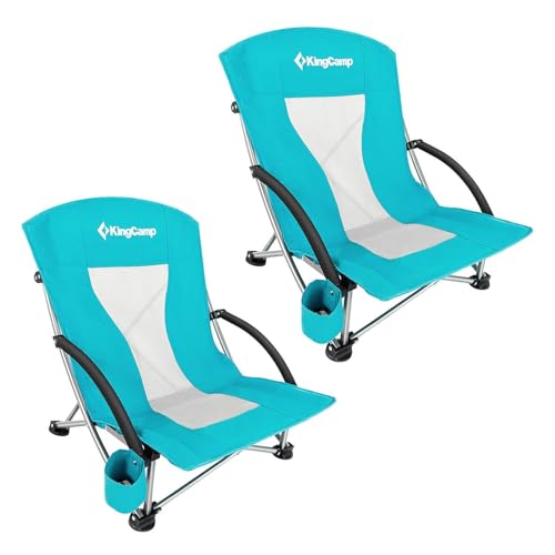 KingCamp Low Beach Chairs, Portable Folding Chair for Adults Extra Wide Ergonomic High Back Seat 300lbs Heavy Duty Lightweight Oversized Gear with Carry Bag for Outdoor Lawn Camping Picnic