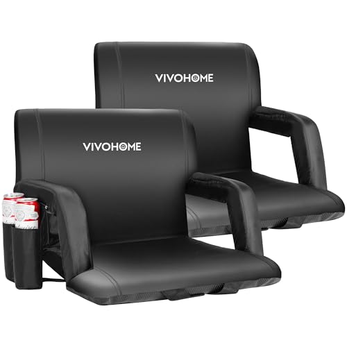 VIVOHOME Portable Reclining Stadium Seat Chairs for Bleachers with Padded Backrest and Adjustable Armrests, Set of 2