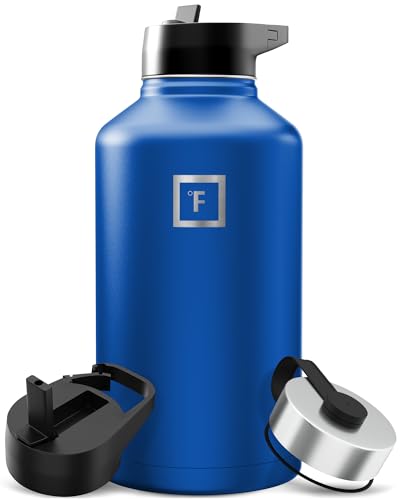 IRON FLASK Camping & Hiking Hydration Flask with 3 Lids - Stainless Steel, Double Walled & Vacuum Insulated Water Bottle - Leak Proof & BPA Free (Twilight Blue, Straw - 64 oz)
