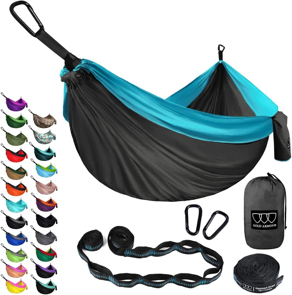 Gold Armour XL Double Hammock (Gray & Sky Blue)