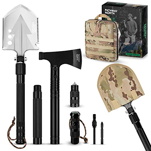 Survival Shovel and Camping Axe  Stainless Steel Tactical, Survival Multi-Tool and Survival Hatchet Equipment for Outdoor Hiking Camping Gear, Hunting, Backpacking Emergency Kit(Black)