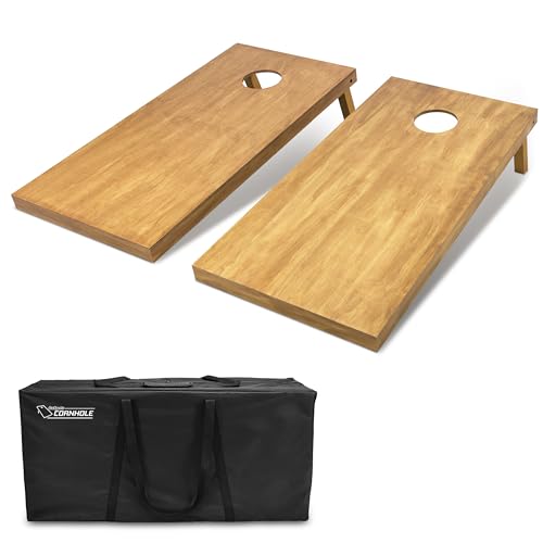 GoSports 4 ft x 2 ft Regulation Size Wooden Cornhole Boards Set with Light Brown Finish - Includes Carrying Case and Bean Bags (Choose Your Colors)