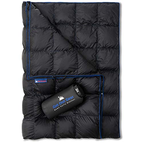 Down Camping Blanket - Puffy, Packable, Lightweight and Warm | Ideal for Outdoors, Travel, Stadium, Festivals, Beach, Hammock | 650 Fill Power Water-Resistant Backpacking Quilt