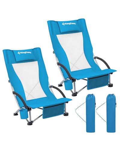 KingCamp Low Beach Chairs, Portable Folding Chair for Adults Extra Wide Ergonomic High Back Seat 300lbs Heavy Duty Lightweight Oversized Gear with Carry Bag for Outdoor Lawn Camping Picnic