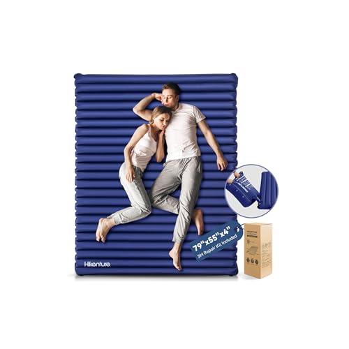Hikenture Double Sleeping Pad for Camping, 4" Extra-Thick Camping Mattress 2 Person, Inflatable & Ultralight Sleeping Mat for Backpacking, Hiking (Navy Pumpsack, Full XL)