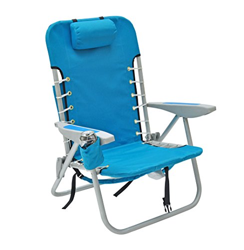 Rio Brands Beach 4-PRio Beach 4-Position Backpack Lace-Up Suspension Folding Beach Chair - Blue/Green Stripe , 24" x 24.75" x 33"