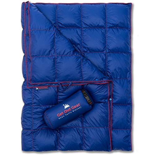 Down Camping Blanket - Puffy, Packable, Lightweight and Warm | Ideal for Outdoors, Travel, Stadium, Festivals, Beach, Hammock | 650 Fill Power Water-Resistant Backpacking Quilt