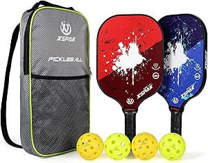 XS XSPAK Pickleball Paddles Sets, USAPA Graphite Face/Carbon Fiber and Polypropylene Honeycomb Core, Anti-Slip Sweat-Absorbing Soft Cushion Grip, Pickleball Set of 2 with 2-4 Balls and 1 Bag/Backpack