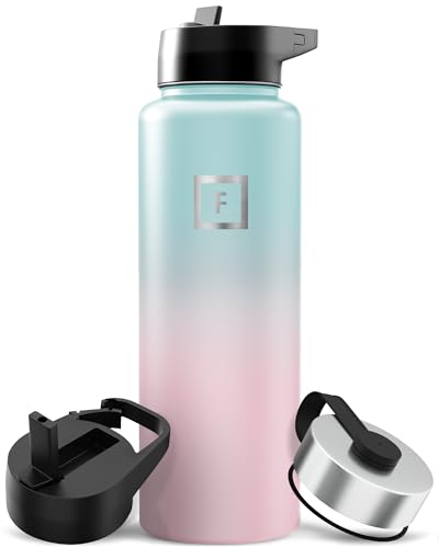 IRON FLASK Camping & Hiking Hydration Flask with 3 Lids - Stainless Steel, Double Walled & Vacuum Insulated Water Bottle - Leak Proof & BPA Free (Bubble Gum, Straw - 40 oz)