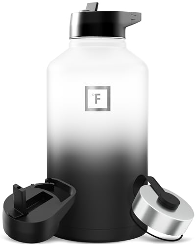 IRON FLASK Camping & Hiking Hydration Flask with 3 Lids - Stainless Steel, Double Walled & Vacuum Insulated Water Bottle - Leak Proof & BPA Free (Day & Night, Straw - 64 oz)