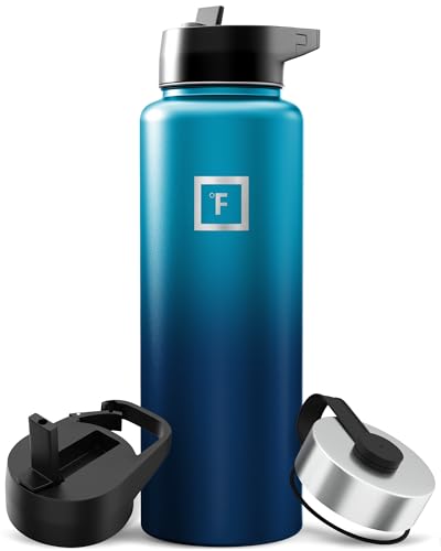 IRON FLASK Camping & Hiking Hydration Flask with 3 Lids - Stainless Steel, Double Walled & Vacuum Insulated Water Bottle - Leak Proof & BPA Free (Dark Night, Straw - 40 oz)