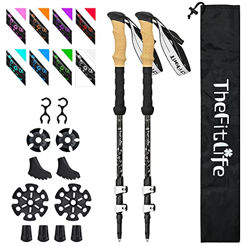TheFitLife Carbon Fiber Trekking Poles  Collapsible and Telescopic Walking Sticks with Natural Cork Handle and Extended EVA Grips, Ultralight Nordic Hiking Poles for Backpacking Camping