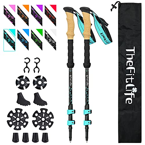 TheFitLife Carbon Fiber Trekking Poles  Collapsible and Telescopic Walking Sticks with Natural Cork Handle and Extended EVA Grips, Ultralight Nordic Hiking Poles for Backpacking Camping