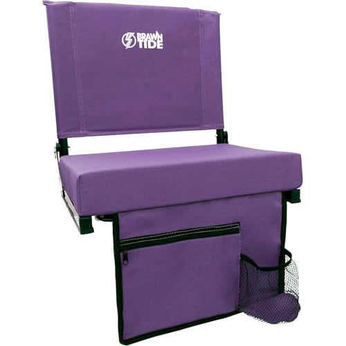 BRAWNTIDE Wide Stadium Seat - Extra Thick Cushion, Great Back Support, Lightweight Chair, Multiple Storage Pockets, Compact, Ideal for Sporting Events