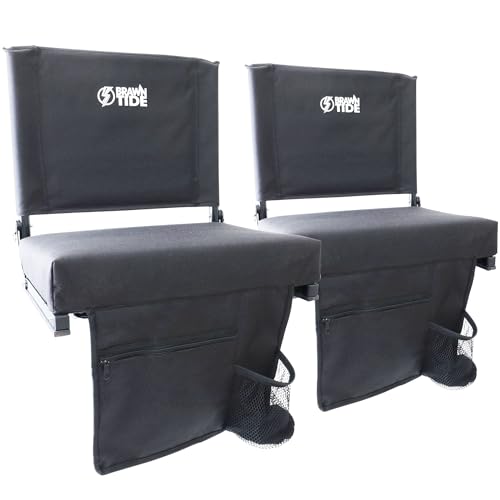 BRAWNTIDE Wide Stadium Seat - Extra Thick Cushion, Great Back Support, Lightweight Chair, Multiple Storage Pockets, Compact, Ideal for Sporting Events