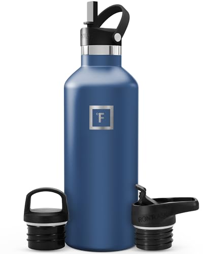 IRON FLASK Camping & Hiking Hydration Canteens - 3 Lids (Narrow Straw Lid) Leak Proof Vacuum Insulated Stainless Steel - Hot & Cold Double Walled Sports Water Bottle - Twilight Blue, 32 Oz