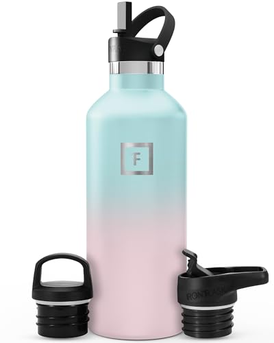 IRON FLASK Camping & Hiking Hydration Canteens - 3 Lids (Narrow Straw Lid) Leak Proof Vacuum Insulated Stainless Steel - Hot & Cold Double Walled Sports Water Bottle - Bubble Gum, 32 Oz