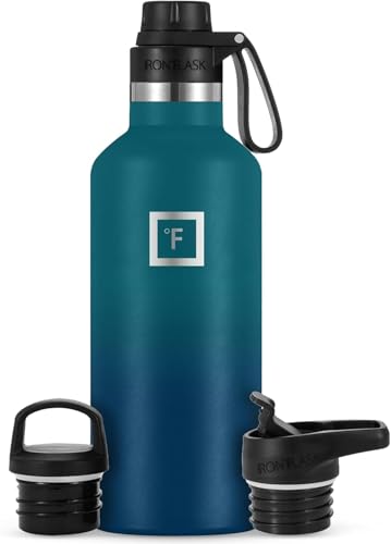 IRON FLASK Camping & Hiking Hydration Canteens - 3 Lids (Narrow Spout Lid) Leak Proof Vacuum Insulated Stainless Steel - Hot & Cold Double Walled Sports Water Bottle - Dark Night, 32 Oz