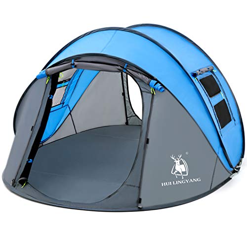 4 Person Easy Pop Up Tent,9.5X6.6X52'',Waterproof, Automatic Setup,2 Doors-Instant Family Tents for Camping, Hiking & Traveling